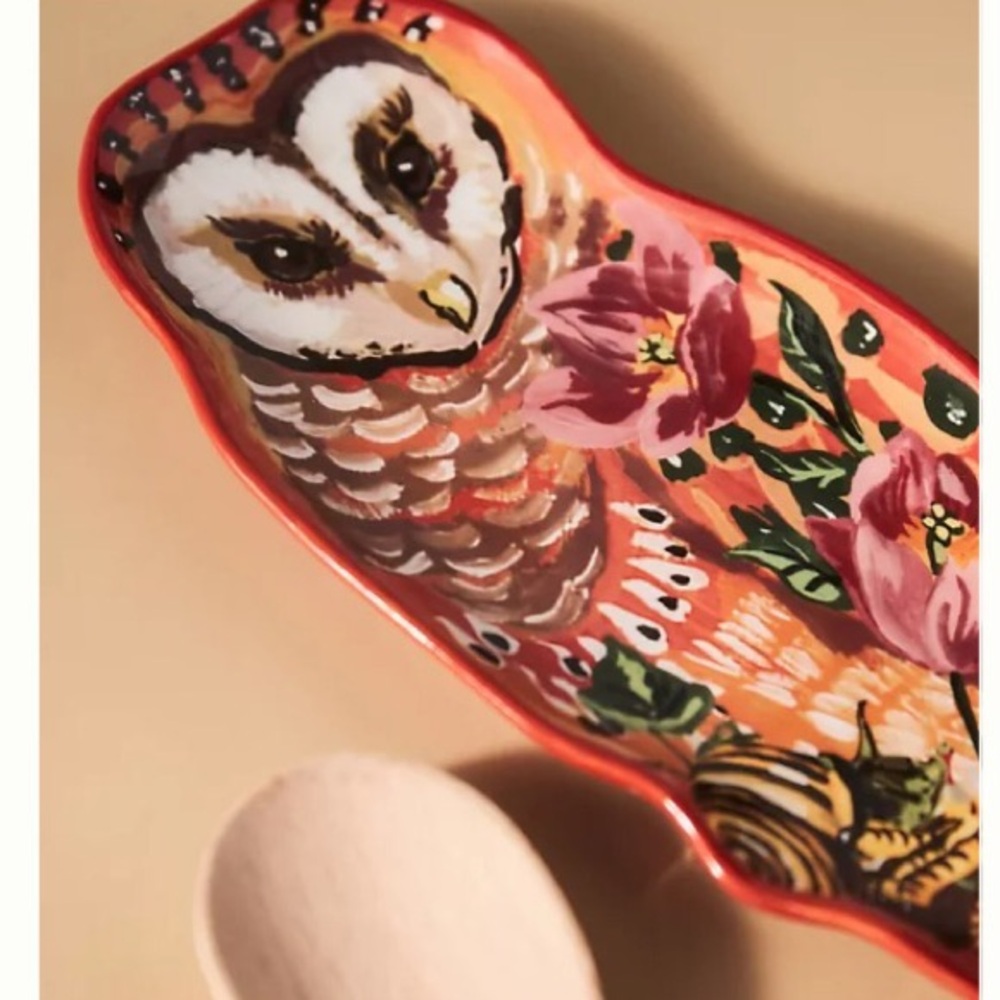 RARE Anthropologie Nathalie Lete Spoon Rest Owl Handpainted Stoneware NIB NWT - Picture 4 of 10